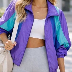 Vintage Nike 90s Purple Teal Colorblock Zip Windbreaker Size Small